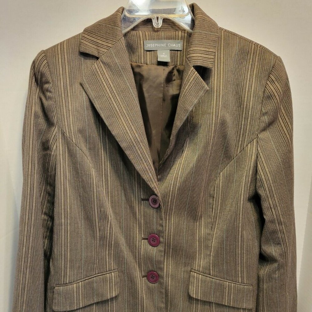 Josephine Chaus Women's 3-Button Blazer Olive Striped Size 10